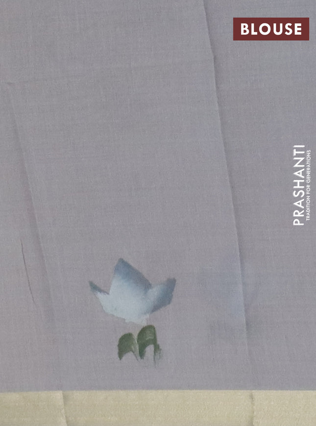 Linen cotton saree sandal and grey with floral hand paint prints and zari woven border