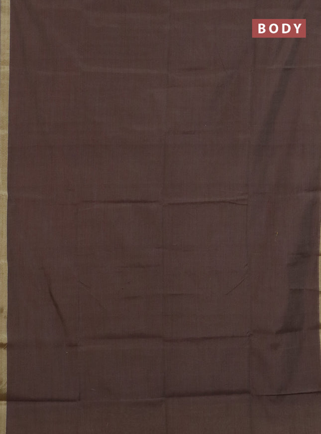 Linen cotton saree brown and sandal with plain body and hand painted pallu