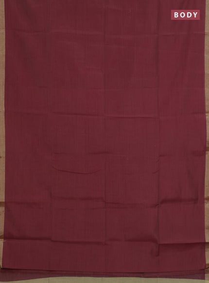 Linen cotton saree maroon and sandal with plain body and hand painted pallu