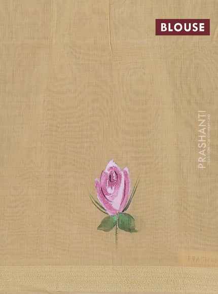 Linen cotton saree maroon and sandal with plain body and hand painted pallu