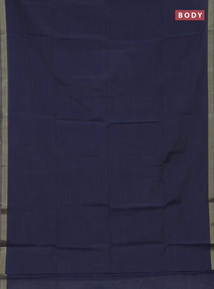 Linen cotton saree navy blue and sandal with plain body and hand painted pallu