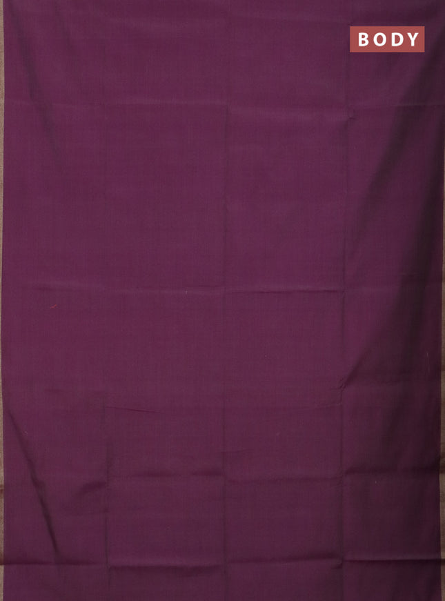 Linen cotton saree purple and sandal with plain body and hand painted pallu