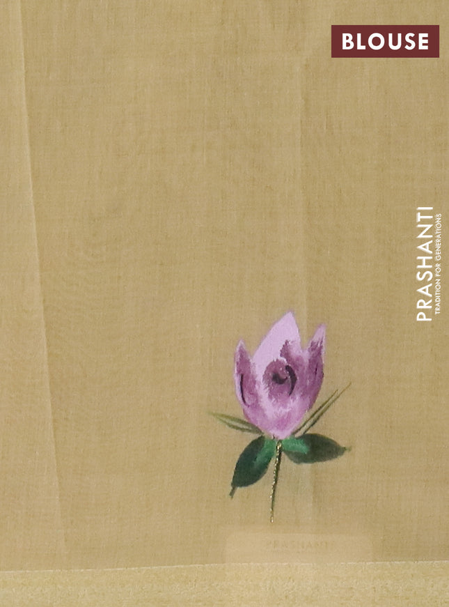 Linen cotton saree purple and sandal with plain body and hand painted pallu