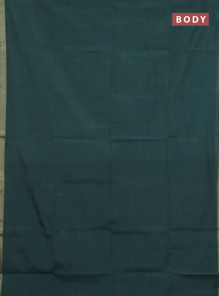 Linen cotton saree green and sandal with plain body and hand painted pallu
