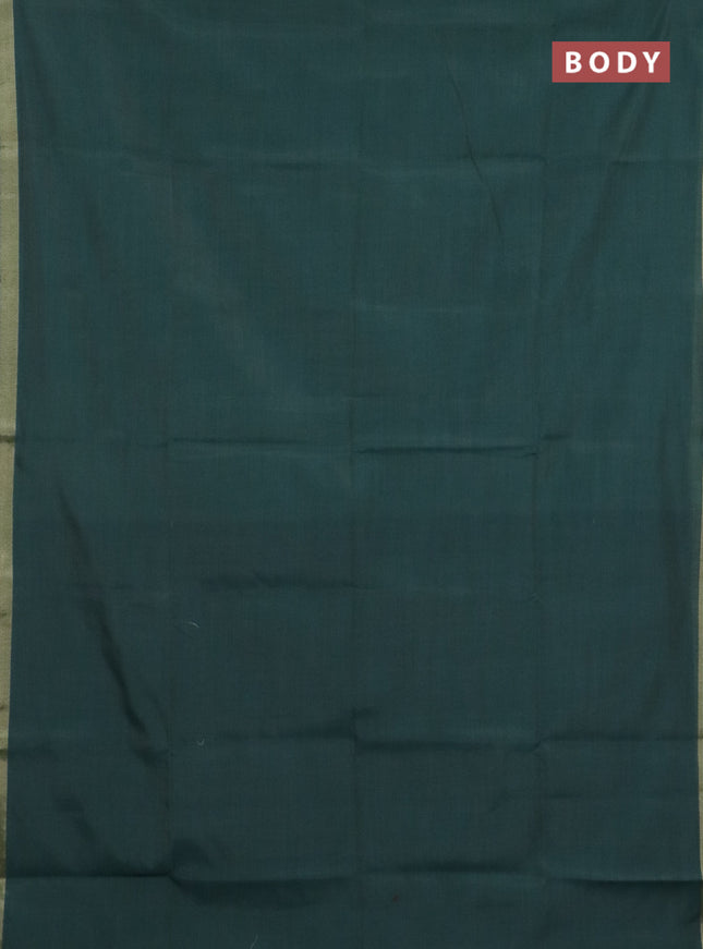 Linen cotton saree green and sandal with plain body and hand painted pallu