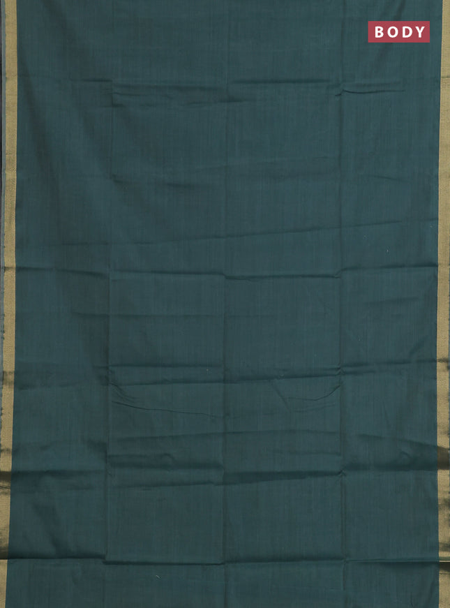 Linen cotton saree green and sandal with plain body and hand painted pallu
