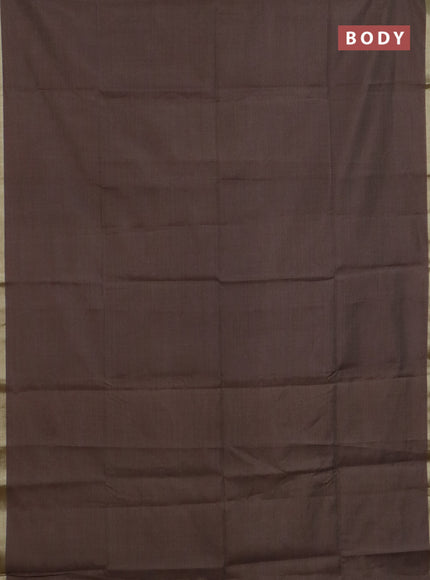 Linen cotton saree dark beige and sandal with plain body and hand painted pallu