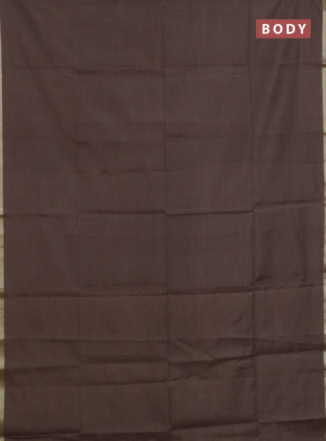 Linen cotton saree dark beige and sandal with plain body and hand painted pallu