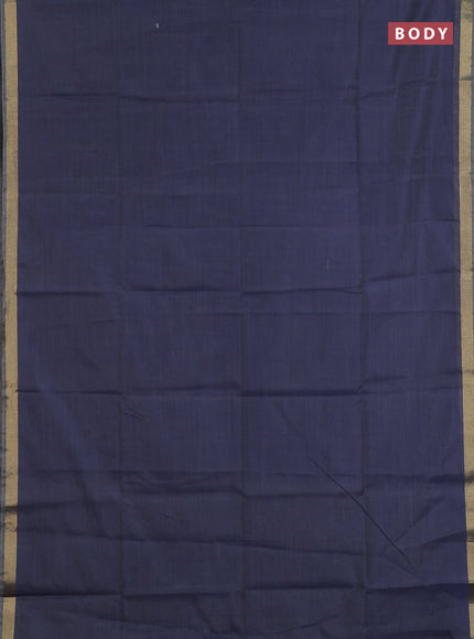 Linen cotton saree navy blue and sandal with plain body and hand painted pallu