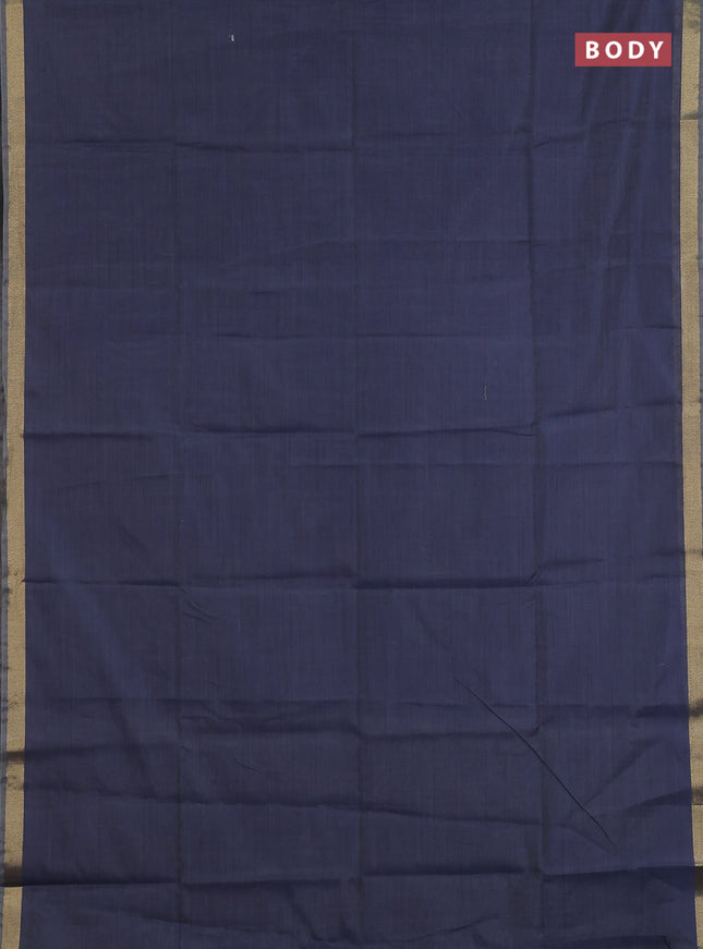 Linen cotton saree navy blue and sandal with plain body and hand painted pallu
