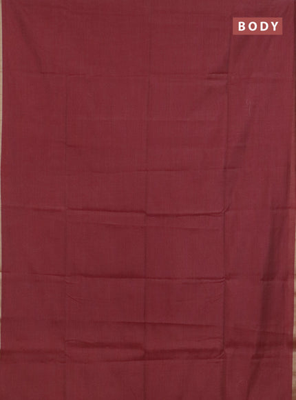 Linen cotton saree maroon and sandal with plain body and hand painted pallu
