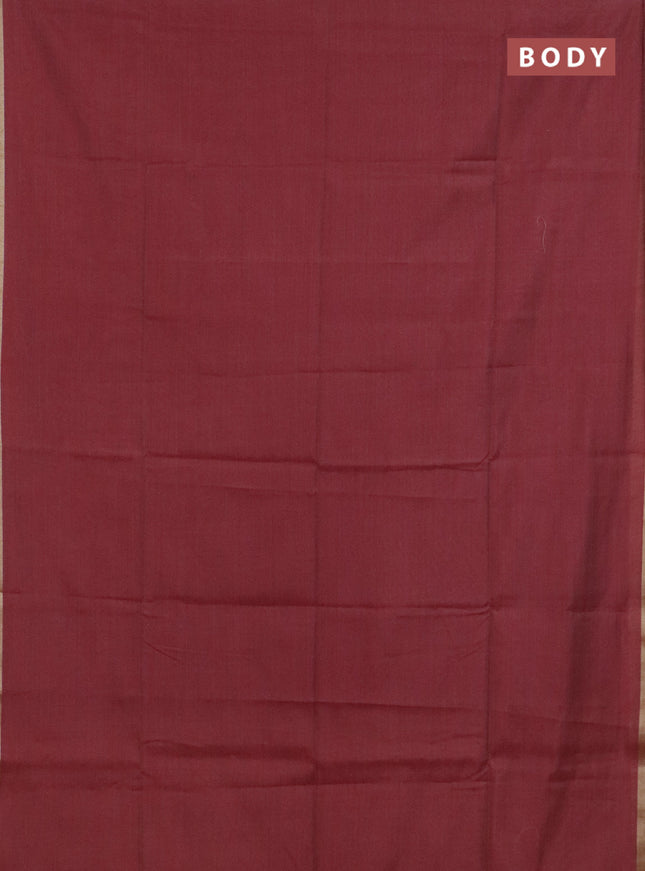 Linen cotton saree maroon and sandal with plain body and hand painted pallu