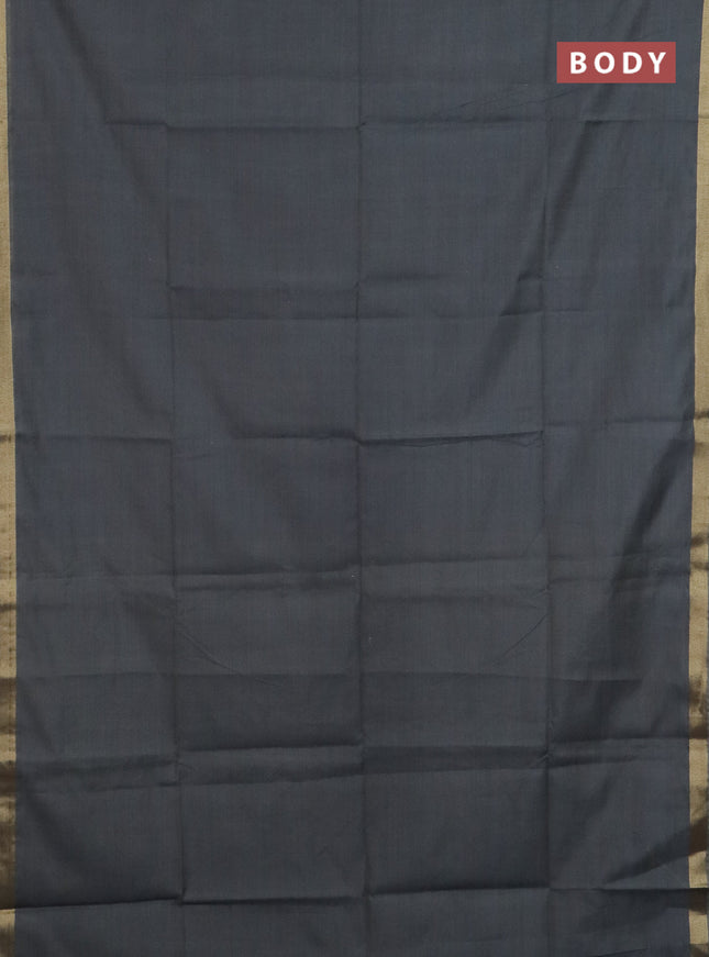 Linen cotton saree grey and sandal with plain body and hand painted pallu