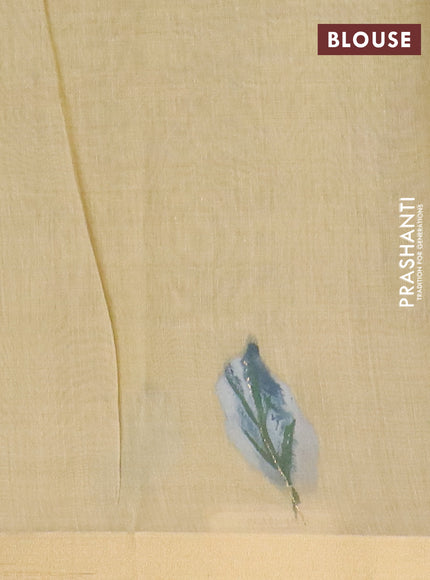 Linen cotton saree grey and sandal with plain body and hand painted pallu