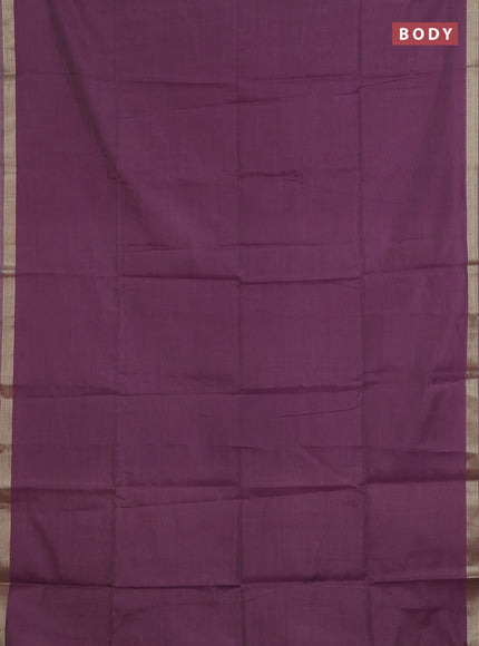 Linen cotton saree purple and sandal with plain body and hand painted pallu