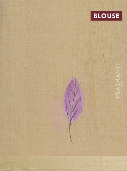 Linen cotton saree purple and sandal with plain body and hand painted pallu