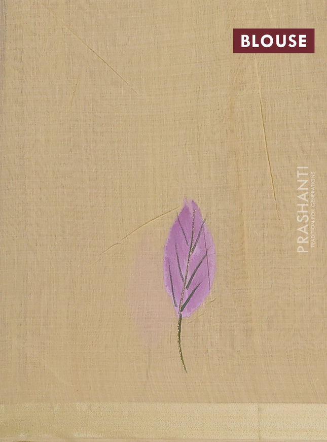 Linen cotton saree purple and sandal with plain body and hand painted pallu