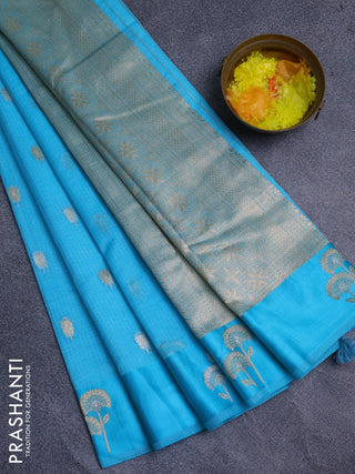 Art kota saree light blue with zari woven buttas and zari woven floral butta border