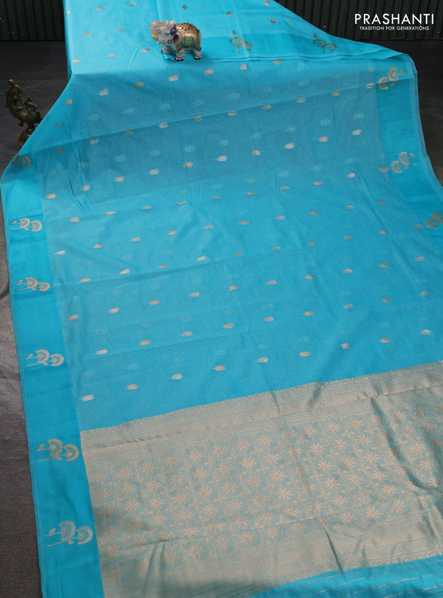 Art kota saree light blue with zari woven buttas and zari woven floral butta border