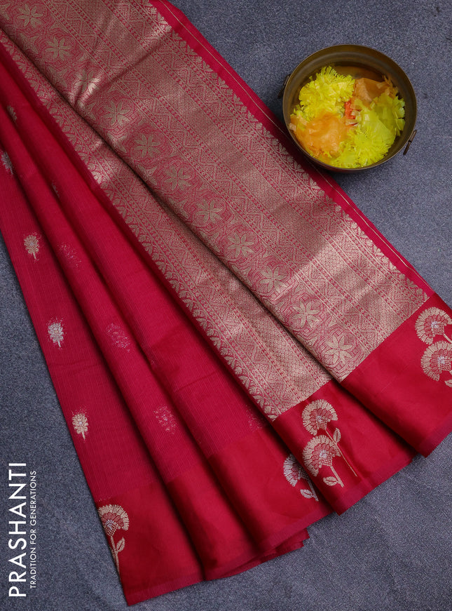 Art kota saree dark pink with zari woven buttas and zari woven floral butta border