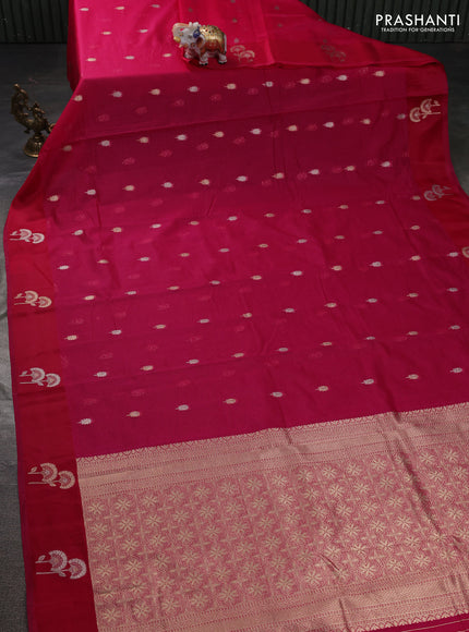 Art kota saree dark pink with zari woven buttas and zari woven floral butta border