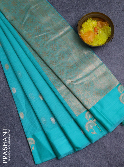 Art kota saree teal green with zari woven buttas and zari woven floral butta border
