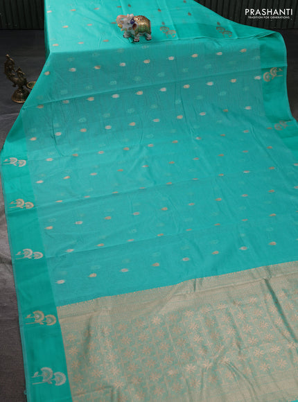 Art kota saree teal green with zari woven buttas and zari woven floral butta border