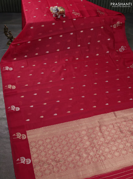 Art kota saree red with zari woven buttas and zari woven floral butta border