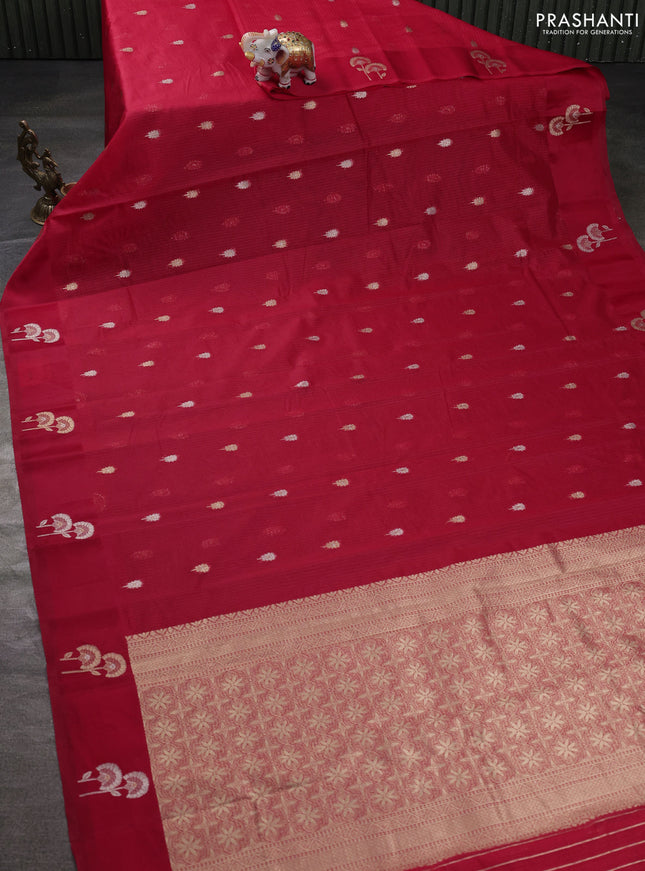 Art kota saree red with zari woven buttas and zari woven floral butta border