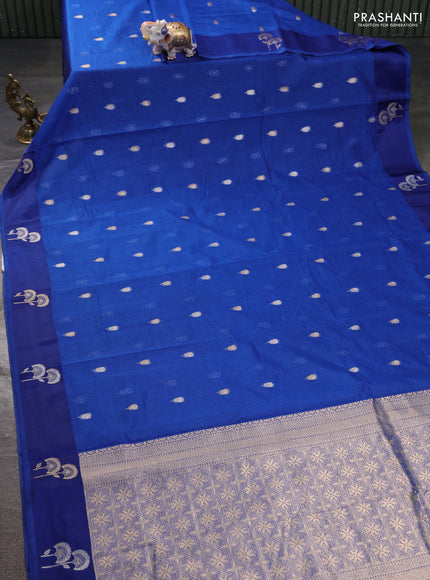 Art kota saree blue with zari woven buttas and zari woven floral butta border