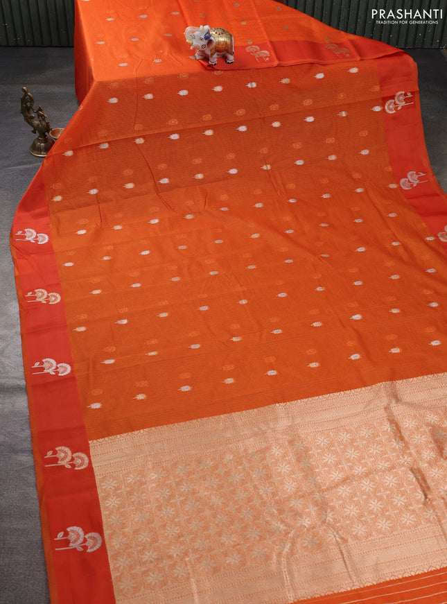 Art kota saree rustic orange with zari woven buttas and zari woven floral butta border
