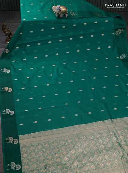 Art kota saree green with zari woven buttas and zari woven floral butta border