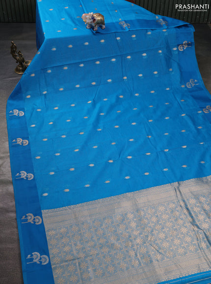 Art kota saree cs blue with zari woven buttas and zari woven floral butta border