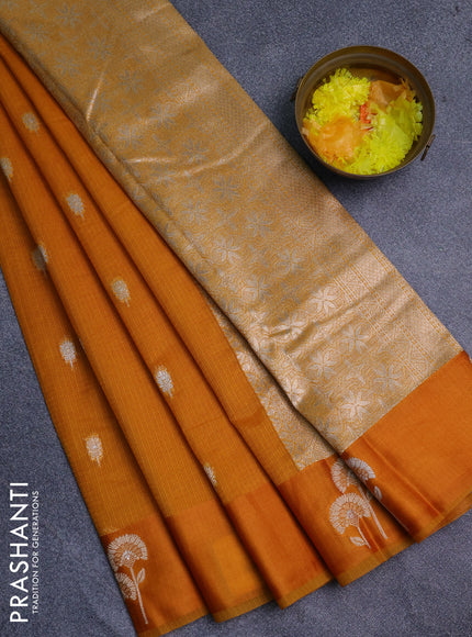 Art kota saree dark mustard with zari woven buttas and zari woven floral butta border