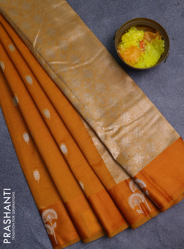 Art kota saree dark mustard with zari woven buttas and zari woven floral butta border