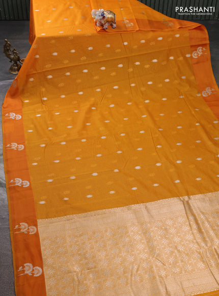Art kota saree dark mustard with zari woven buttas and zari woven floral butta border