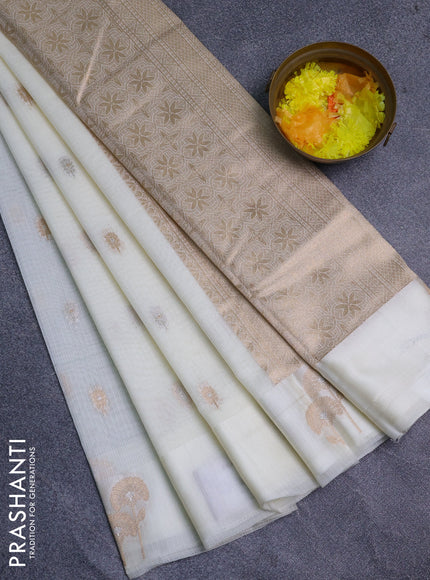 Art kota saree off white with zari woven buttas and zari woven floral butta border