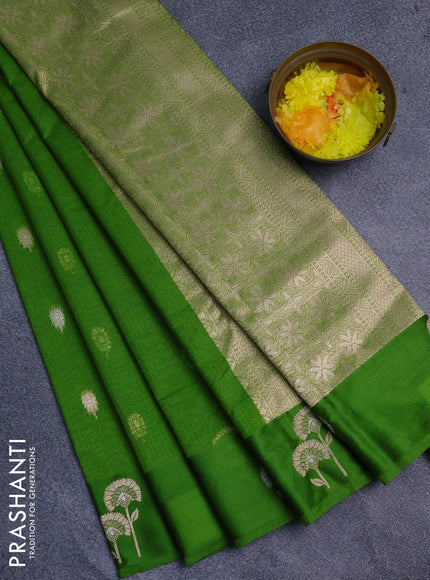 Art kota saree mehendi green with zari woven buttas and zari woven floral butta border