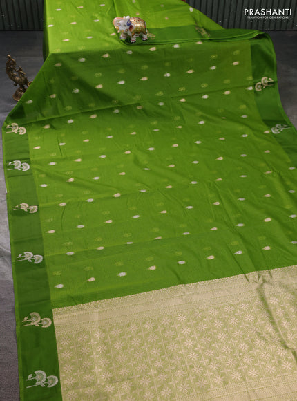 Art kota saree mehendi green with zari woven buttas and zari woven floral butta border