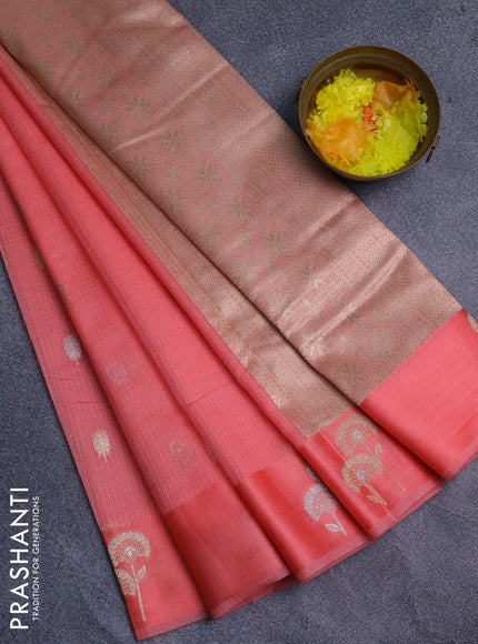 Art kota saree peach shade with zari woven buttas and zari woven floral butta border