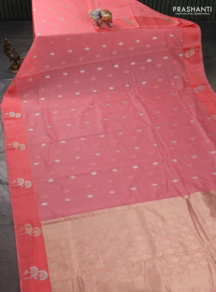 Art kota saree peach shade with zari woven buttas and zari woven floral butta border