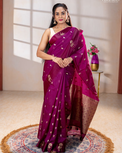 Art kota saree purple with zari woven buttas and zari woven floral butta border