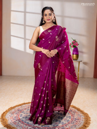 Art kota saree purple with zari woven buttas and zari woven floral butta border