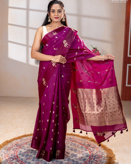 Art kota saree purple with zari woven buttas and zari woven floral butta border