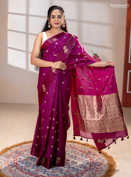 Art kota saree purple with zari woven buttas and zari woven floral butta border