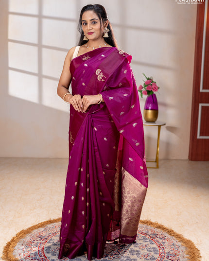 Art kota saree purple with zari woven buttas and zari woven floral butta border