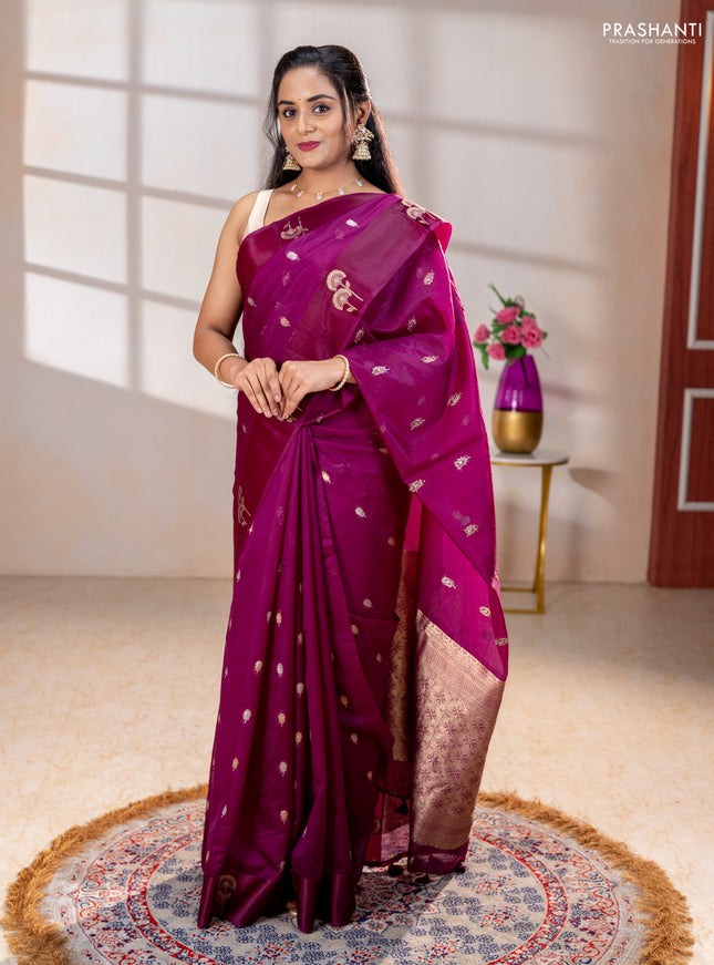 Art kota saree purple with zari woven buttas and zari woven floral butta border