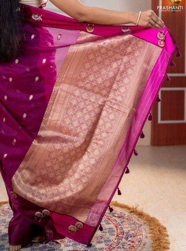 Art kota saree purple with zari woven buttas and zari woven floral butta border