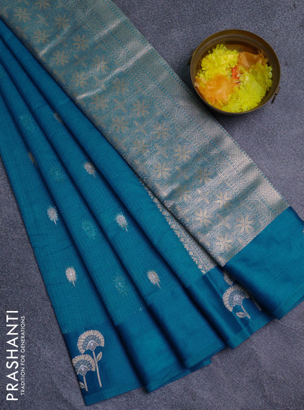 Art kota saree cs blue with zari woven buttas and zari woven floral butta border