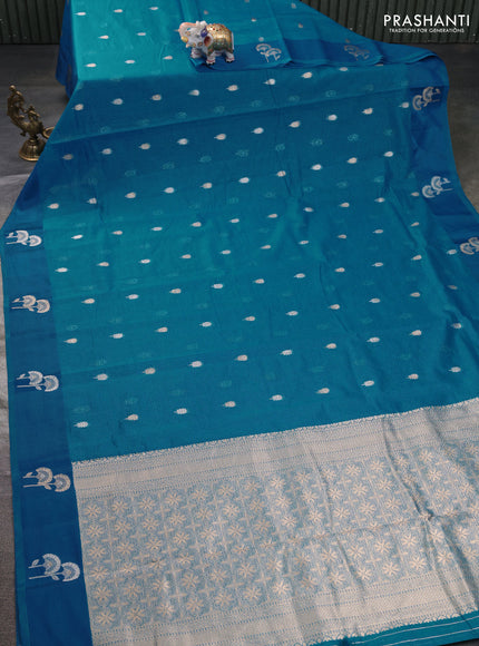 Art kota saree cs blue with zari woven buttas and zari woven floral butta border